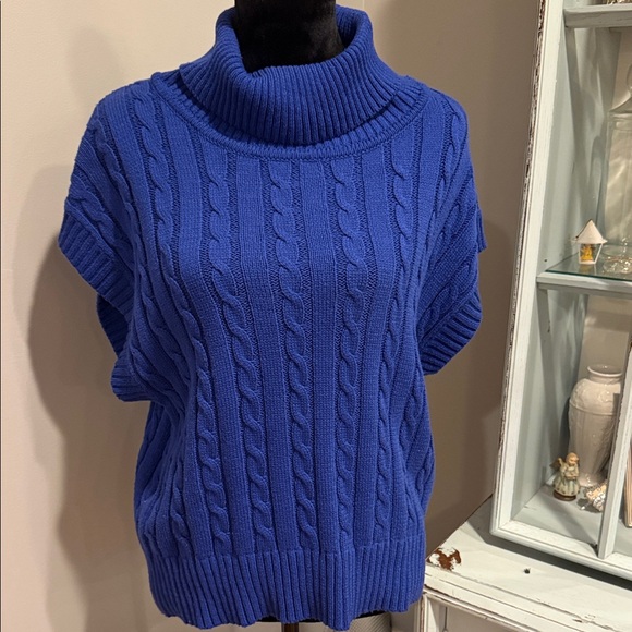 Ellison Royal Blue Cable Knit Turtleneck Sweater - Picture 1 of 4